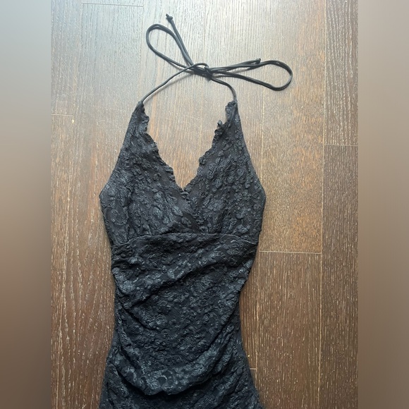 Vintage Black lace halter tie-up asymmetrical evening dress XS - Picture 10 of 15